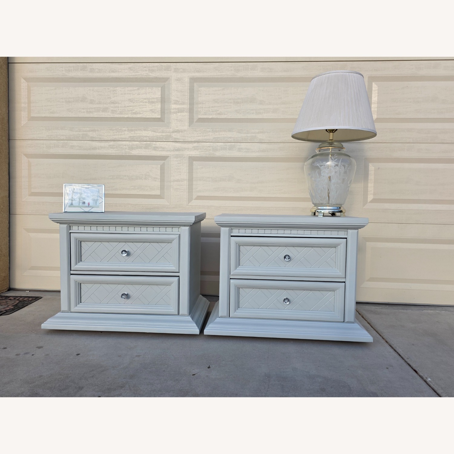 Vintage Oak Nightstands With Lattice Inlay - image-3