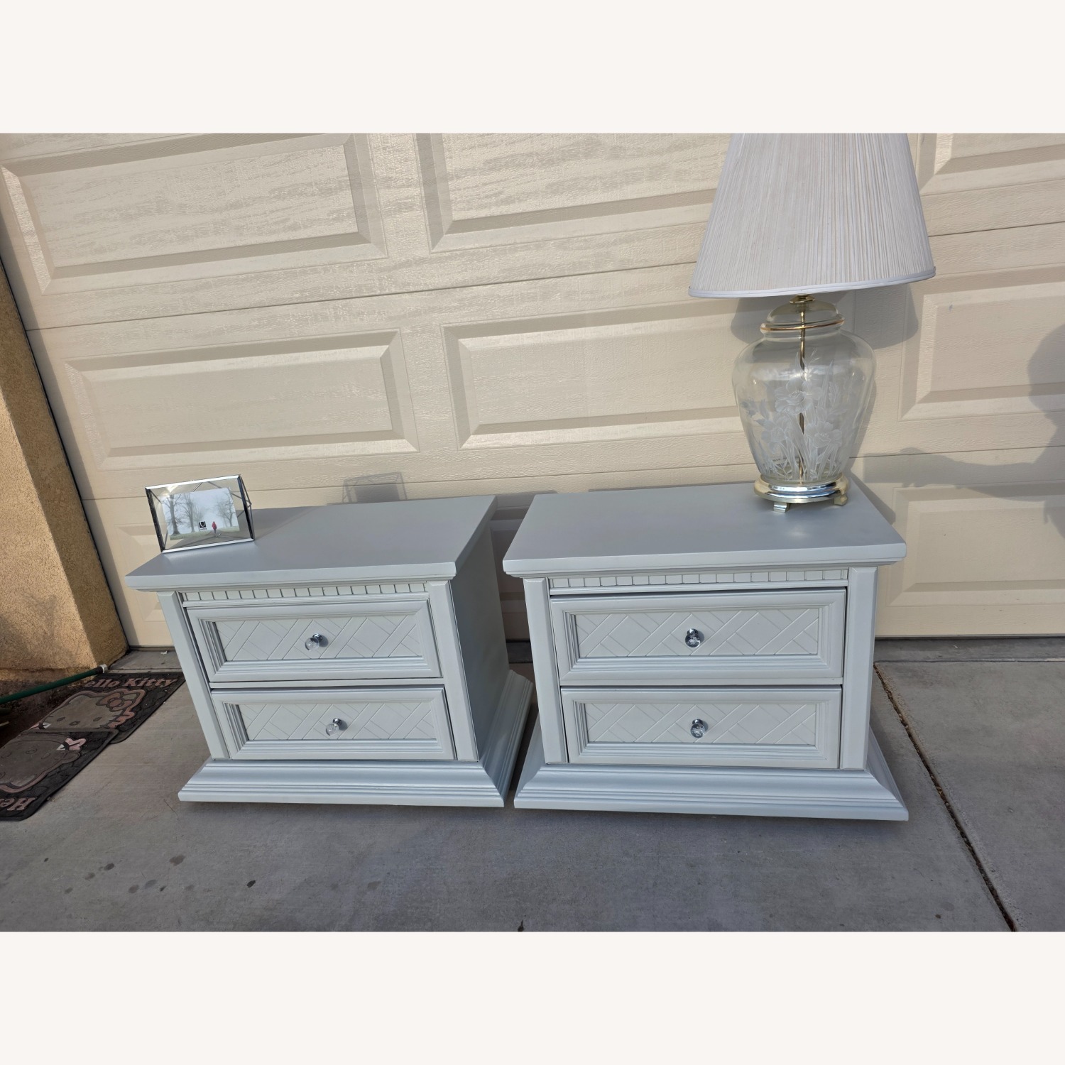 Vintage Oak Nightstands With Lattice Inlay - image-6