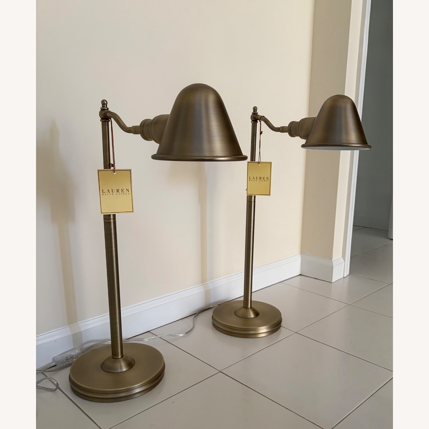 Ralph Lauren Adjustable Antique Brass Table Lamps - image-2