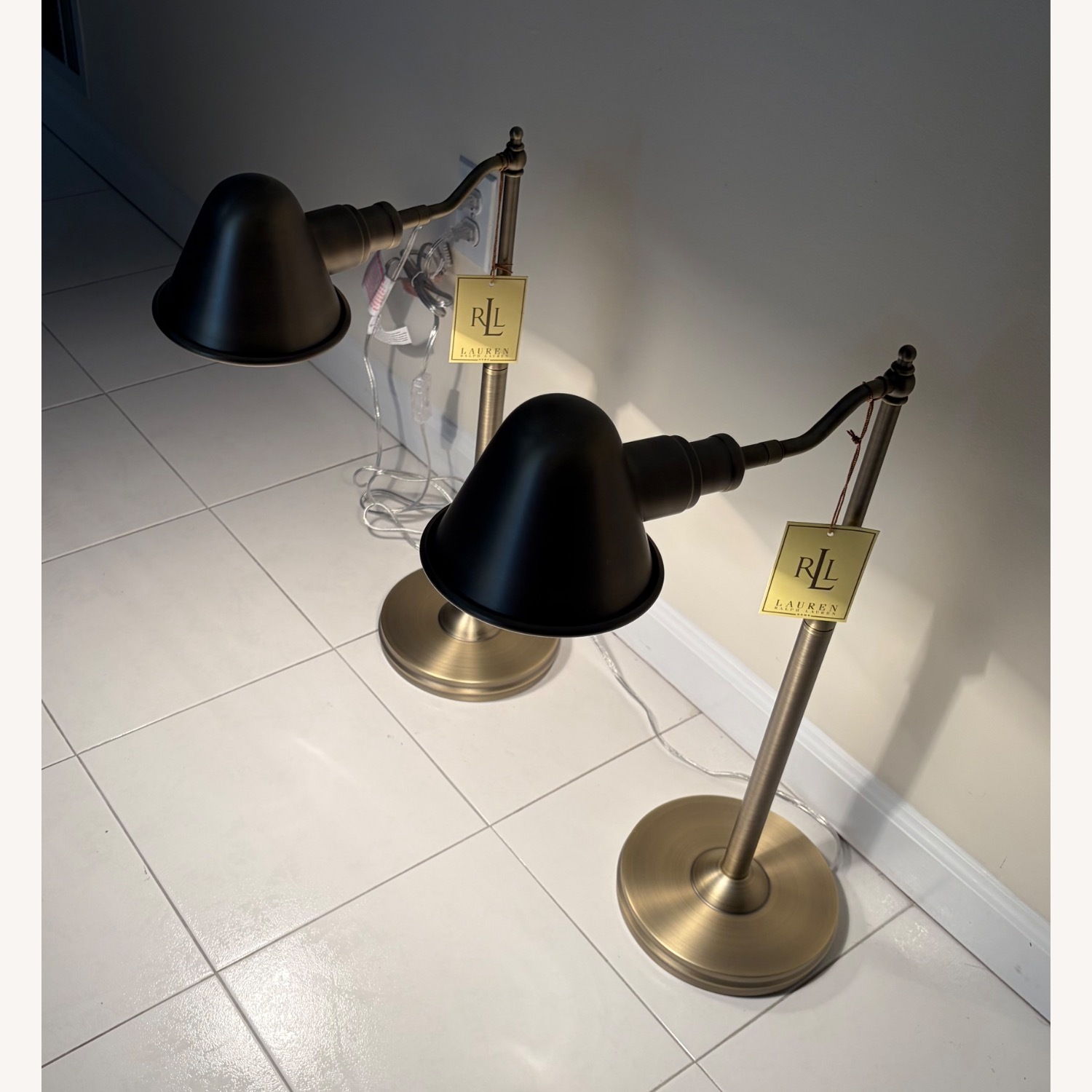 Ralph Lauren Adjustable Antique Brass Table Lamps - image-4