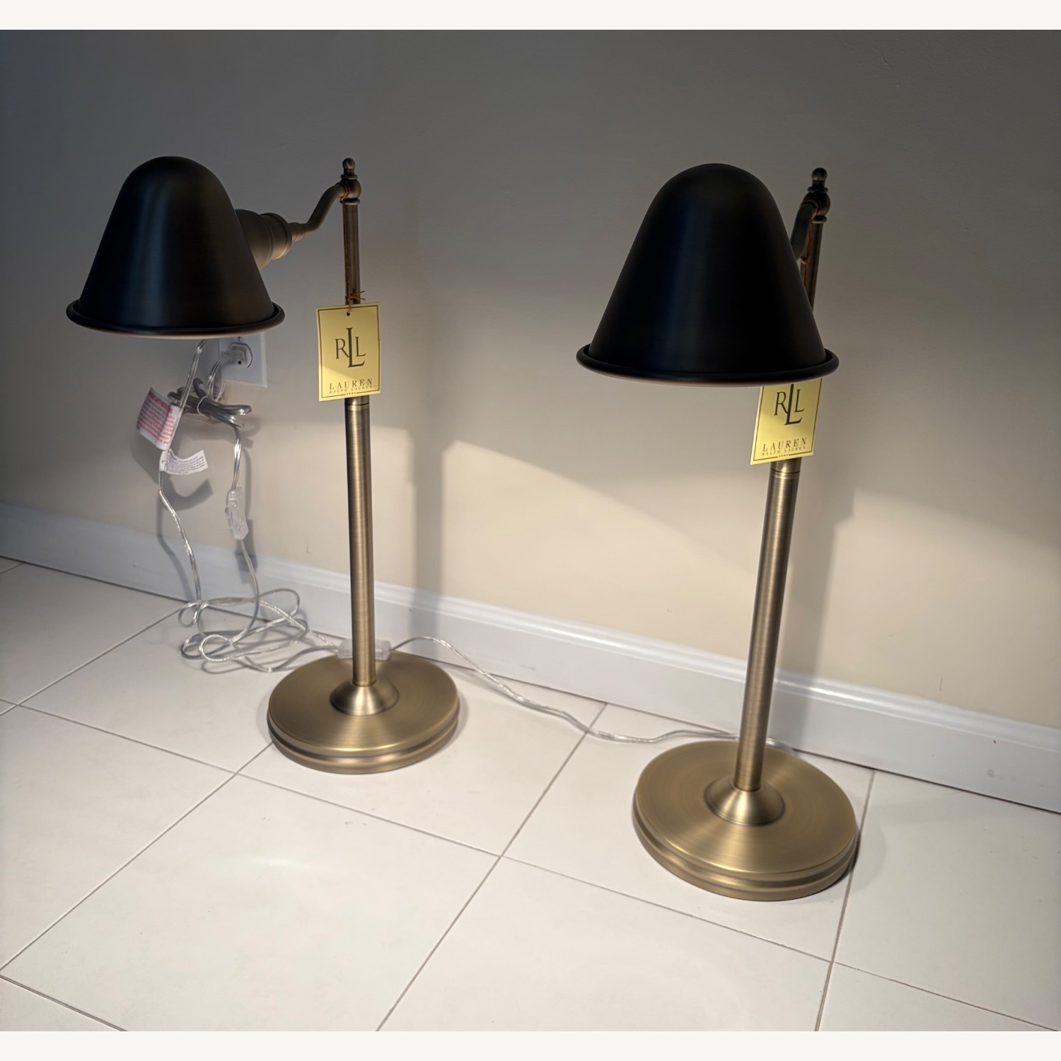Ralph Lauren Adjustable Antique Brass Table Lamps - image-3