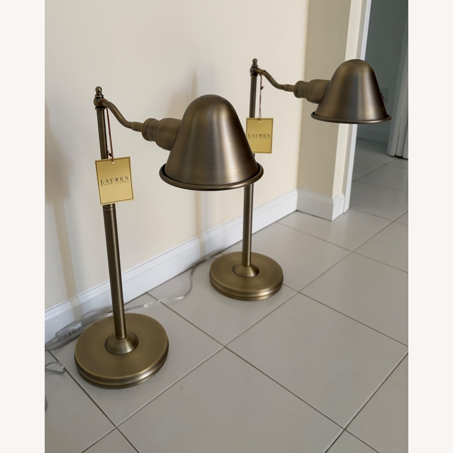 Ralph Lauren Adjustable Antique Brass Table Lamps - image-1