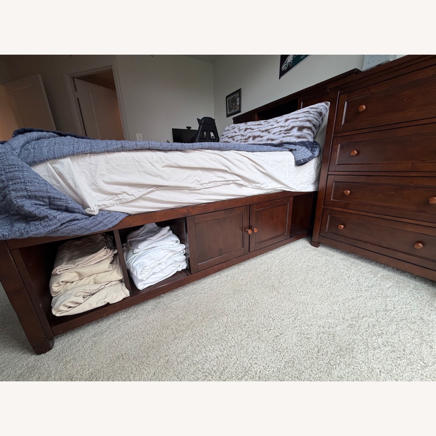 Pottery Barn Teen Beadboard Dark Brown Wood Full Bed - image-3
