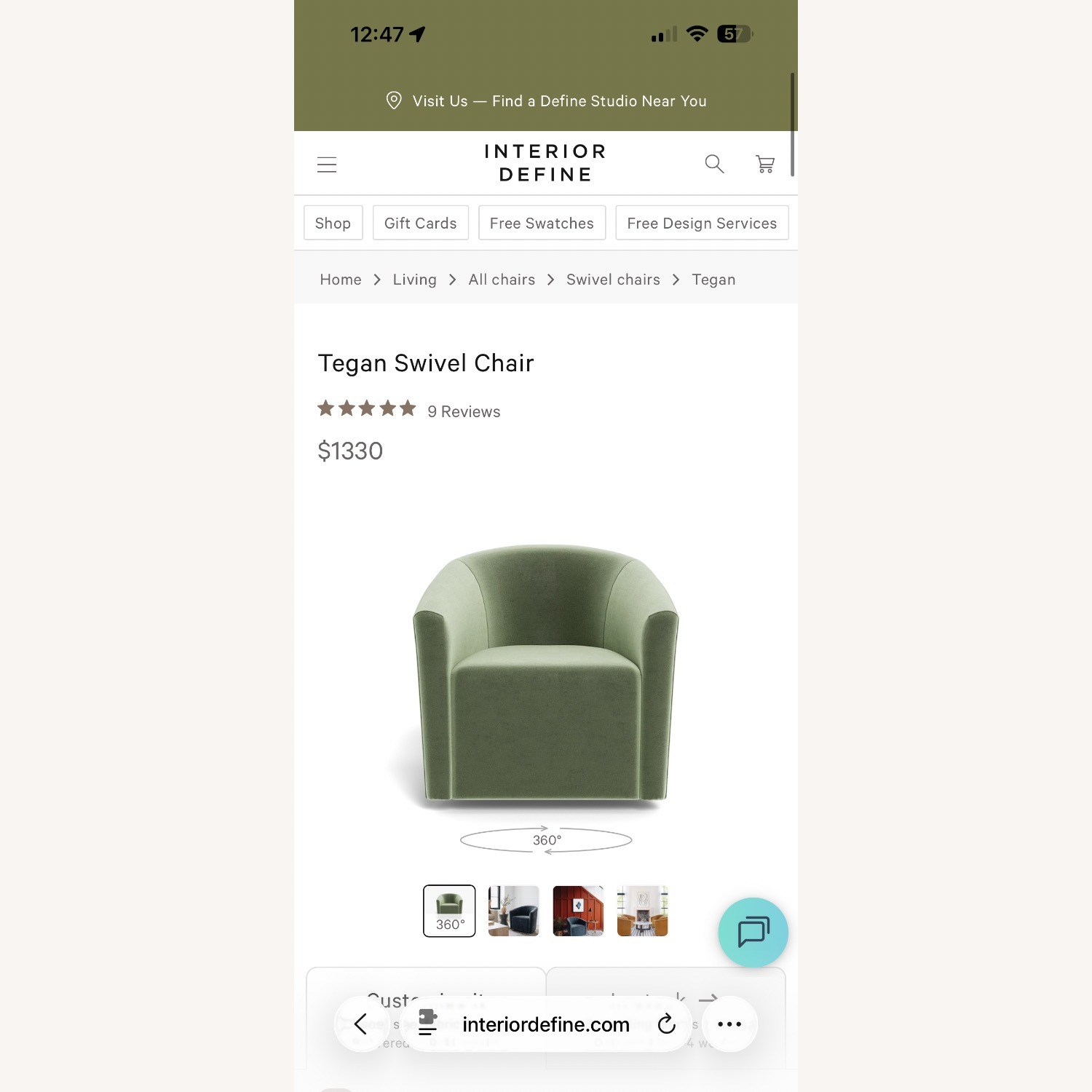 Interior Define Green Velvet Accent Chair - image-2
