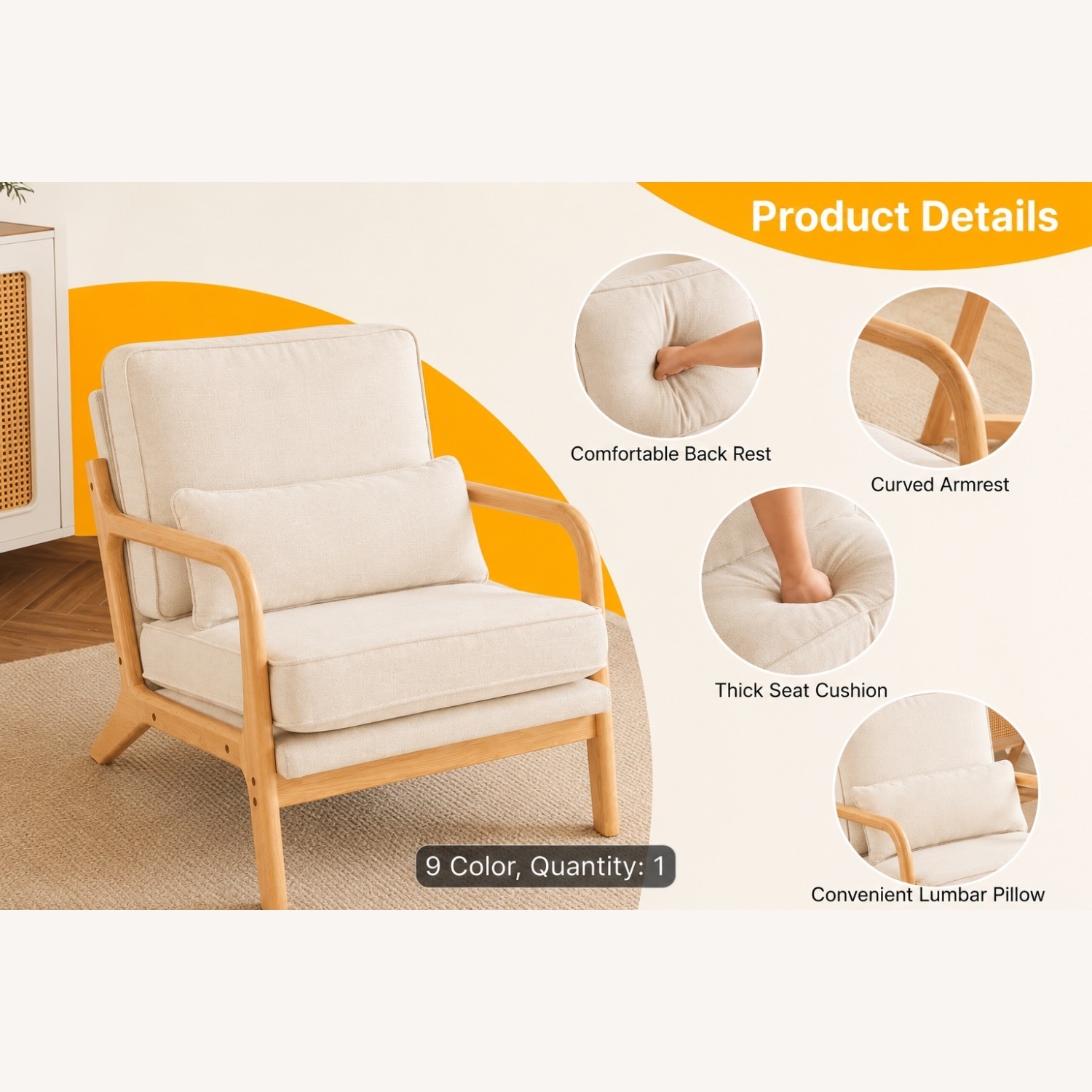  Beige Accent Chair - image-3