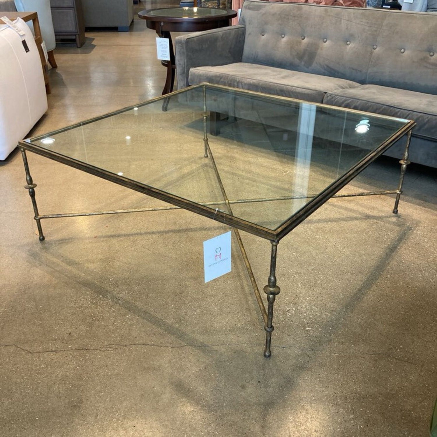 Square Sculptural Metal Base W Glass Top Table - image-1