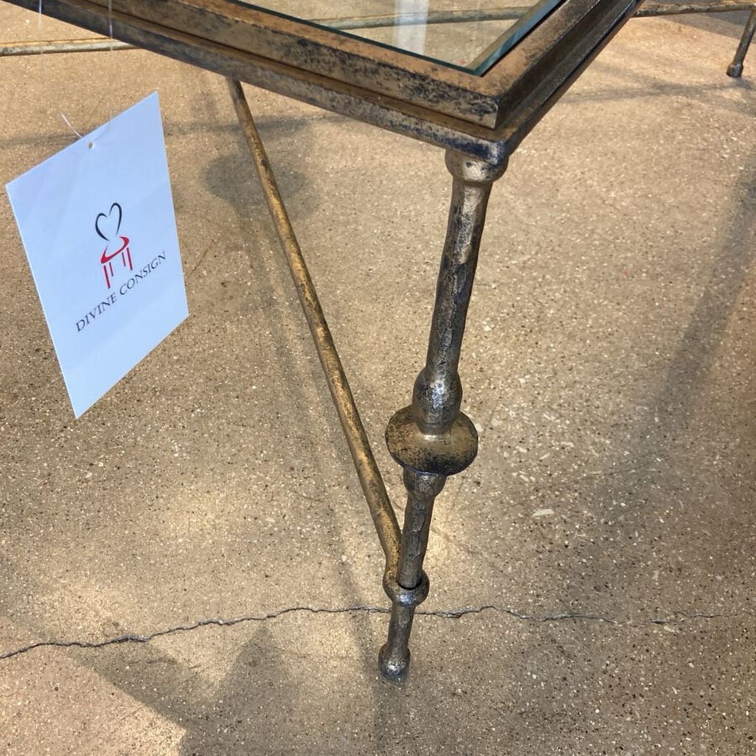 Square Sculptural Metal Base W Glass Top Table - image-5