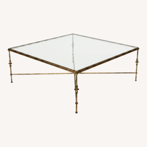 Used Square Sculptural Metal Base W Glass Top Table for sale on AptDeco
