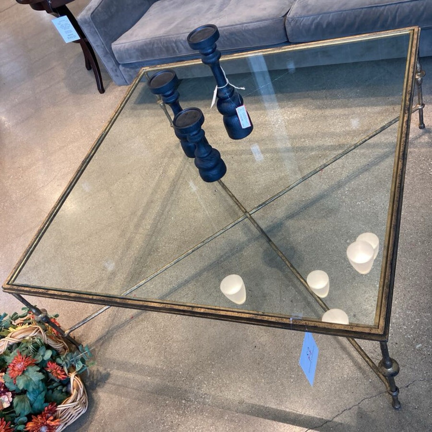 Square Sculptural Metal Base W Glass Top Table - image-4