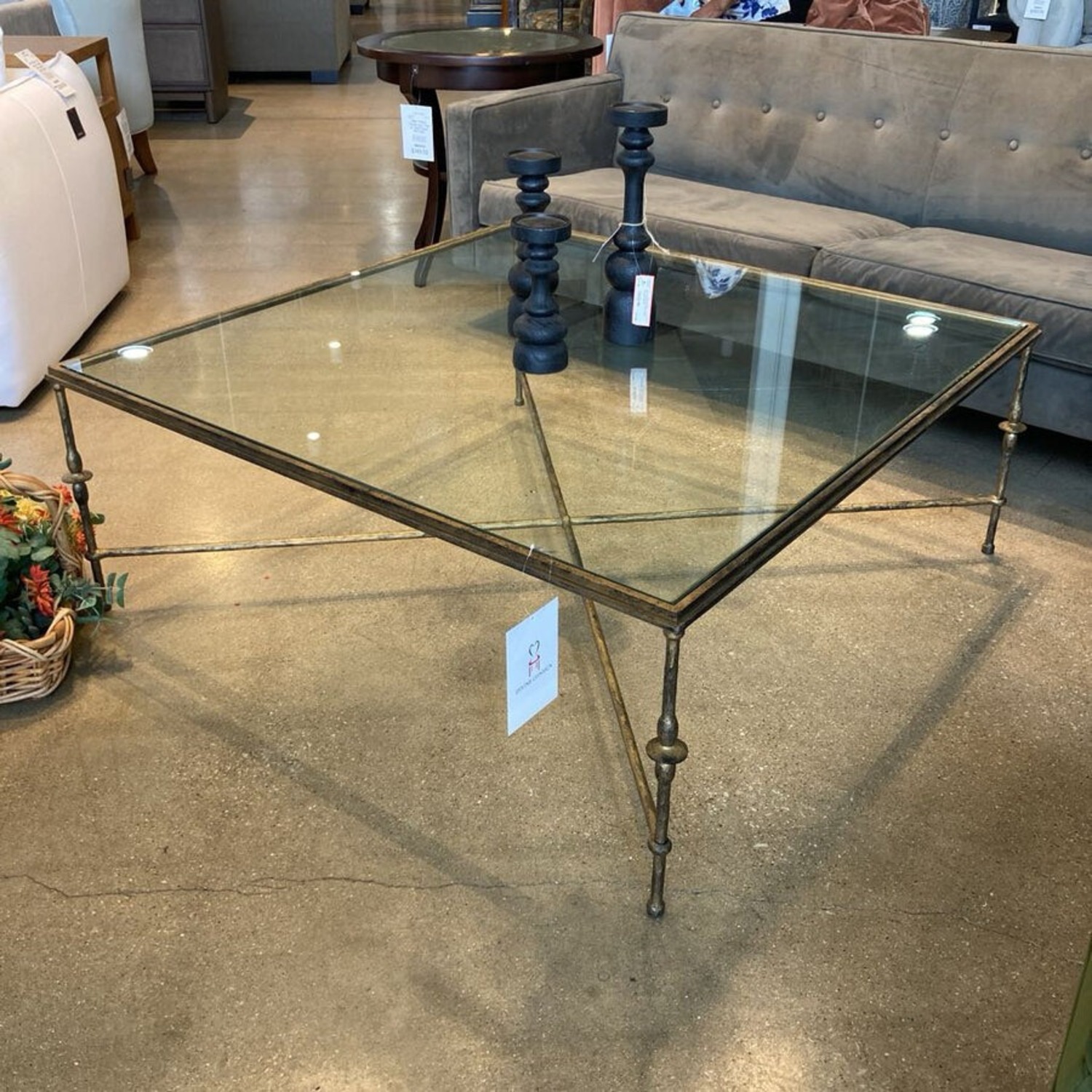 Square Sculptural Metal Base W Glass Top Table - image-2