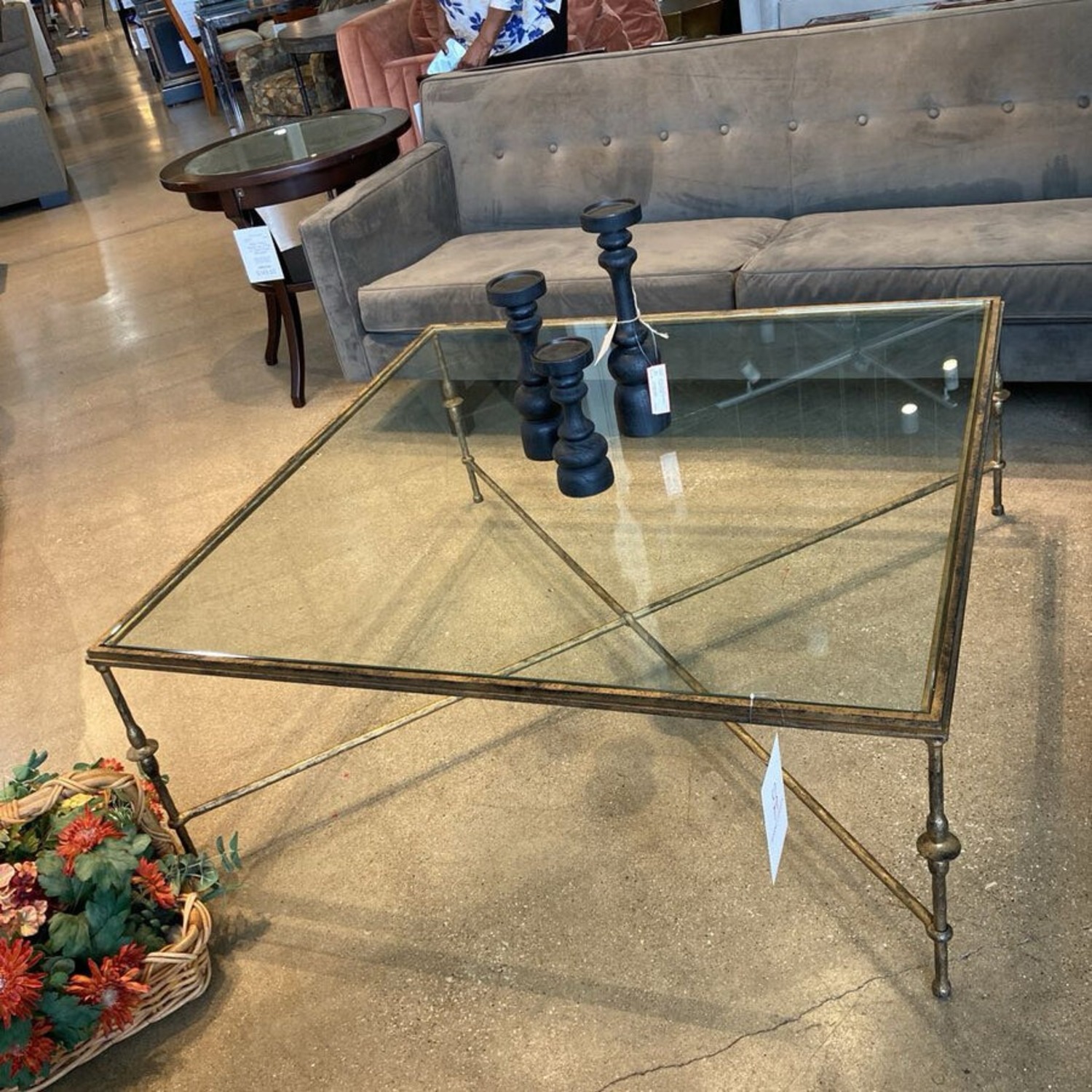 Square Sculptural Metal Base W Glass Top Table - image-3
