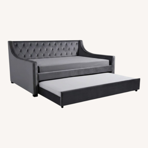 Used Chloe Grey Velvet Tufted Twin Trundle Day Bed  for sale on AptDeco
