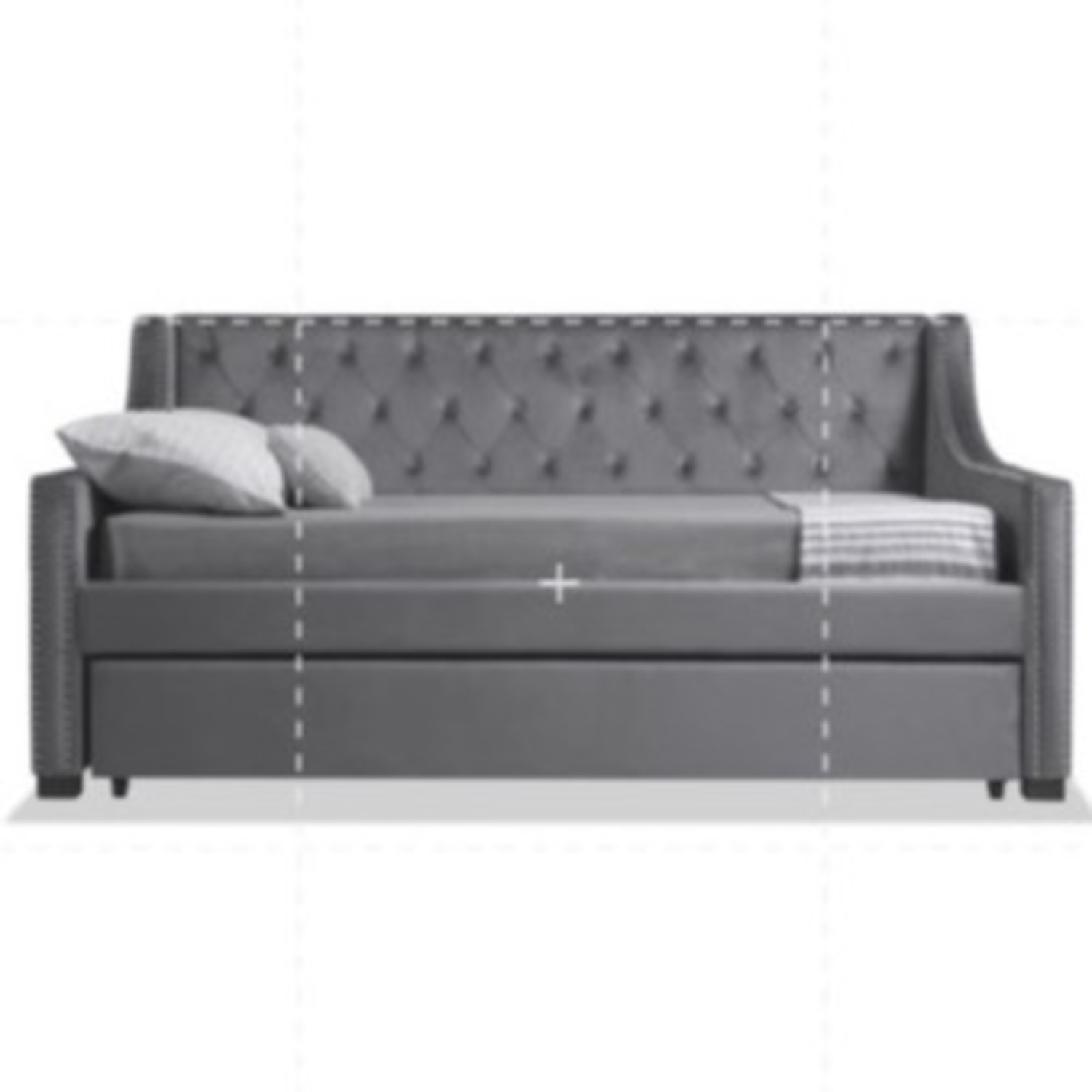 Chloe Grey Velvet Tufted Twin Trundle Day Bed  - image-9