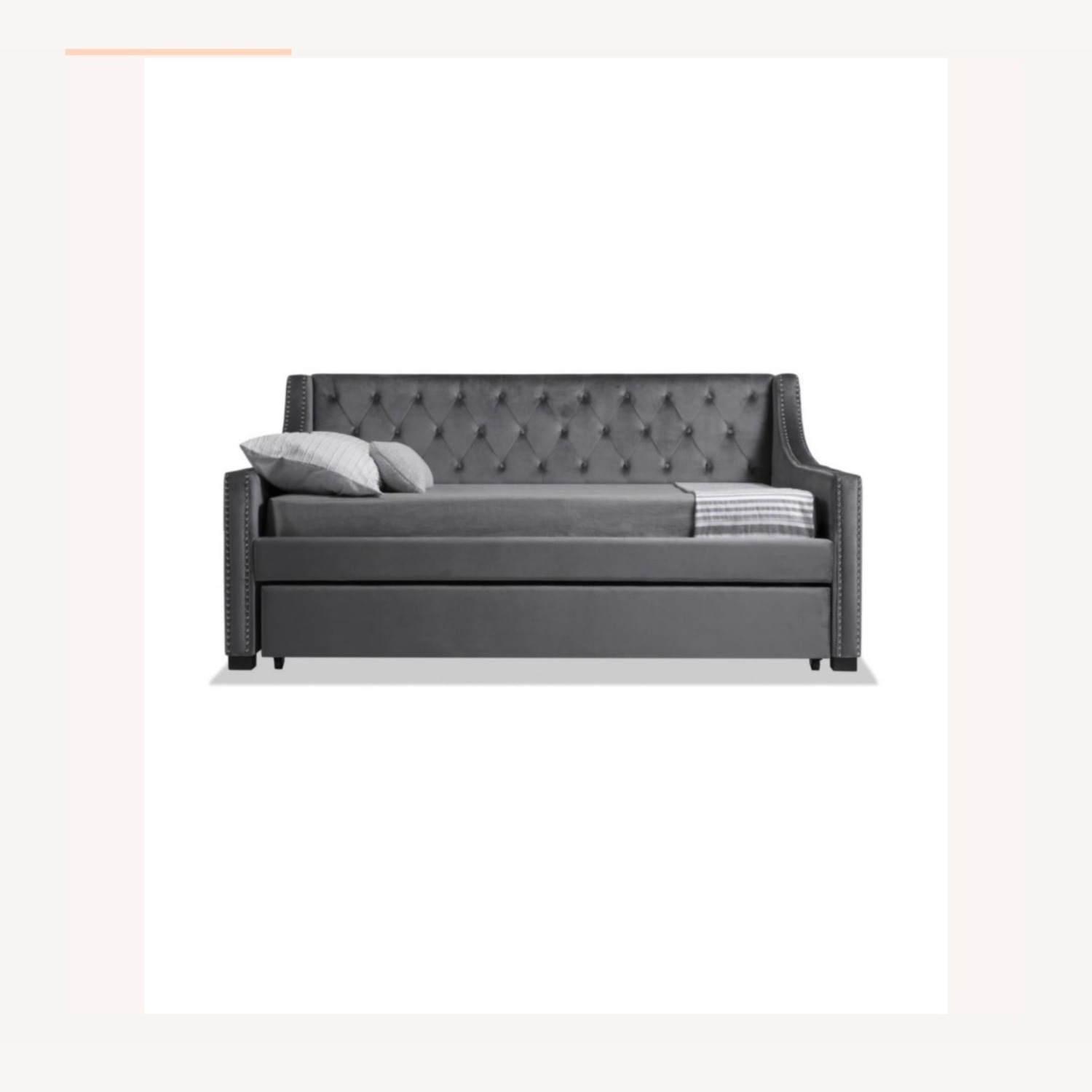 Chloe Grey Velvet Tufted Twin Trundle Day Bed  - image-1