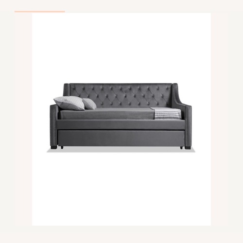 Used Chloe Grey Velvet Tufted Twin Trundle Day Bed  for sale on AptDeco