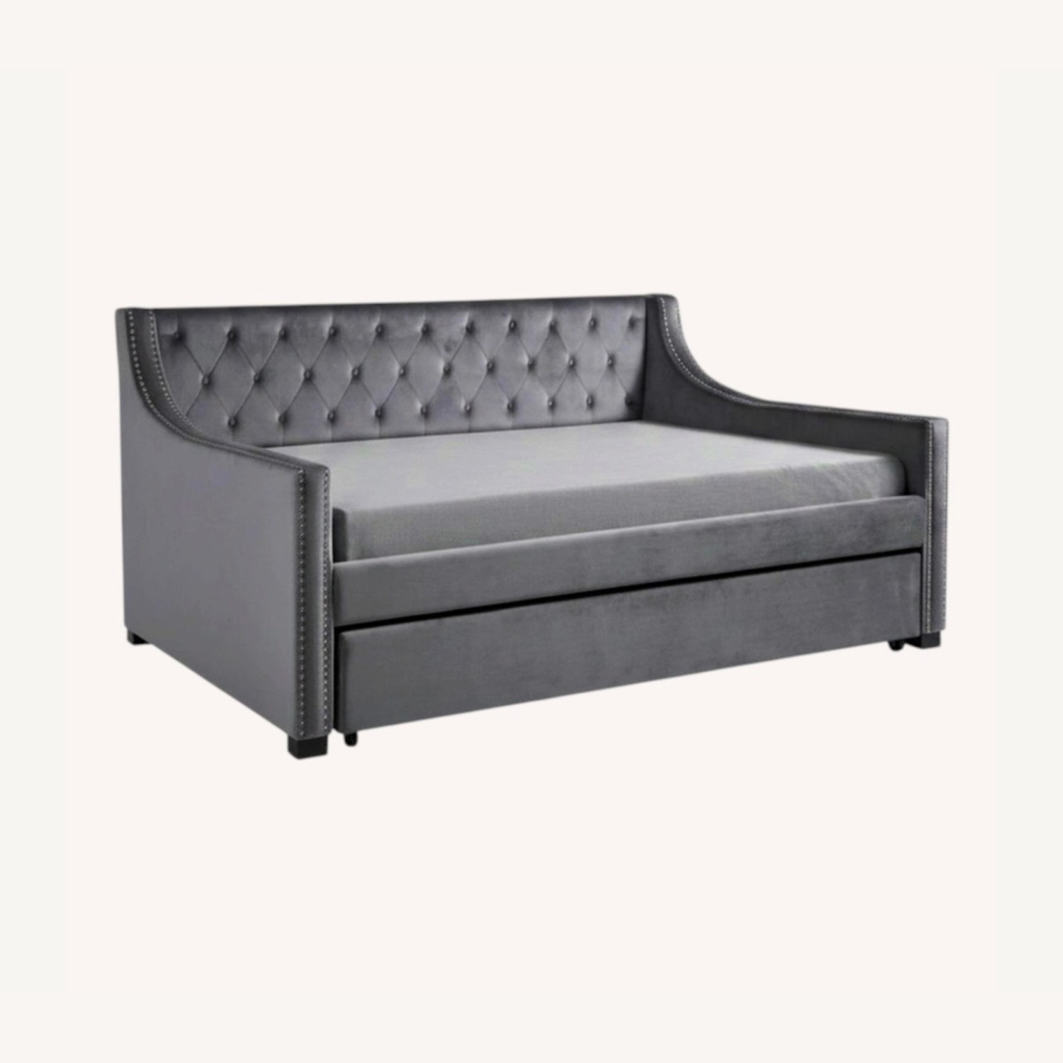 Chloe Grey Velvet Tufted Twin Trundle Day Bed  - image-2