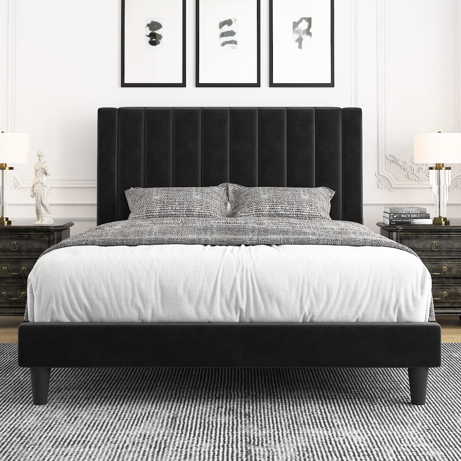 Black Velvet Queen Bed Frame - image-1