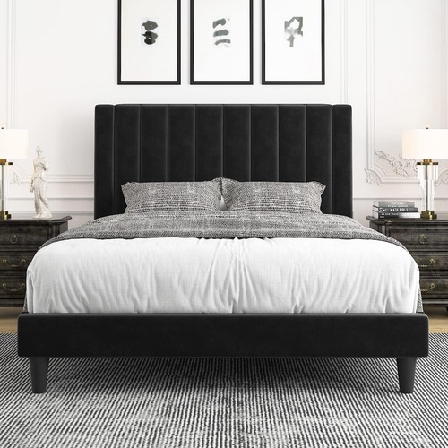 Used Black Velvet Queen Bed Frame for sale on AptDeco