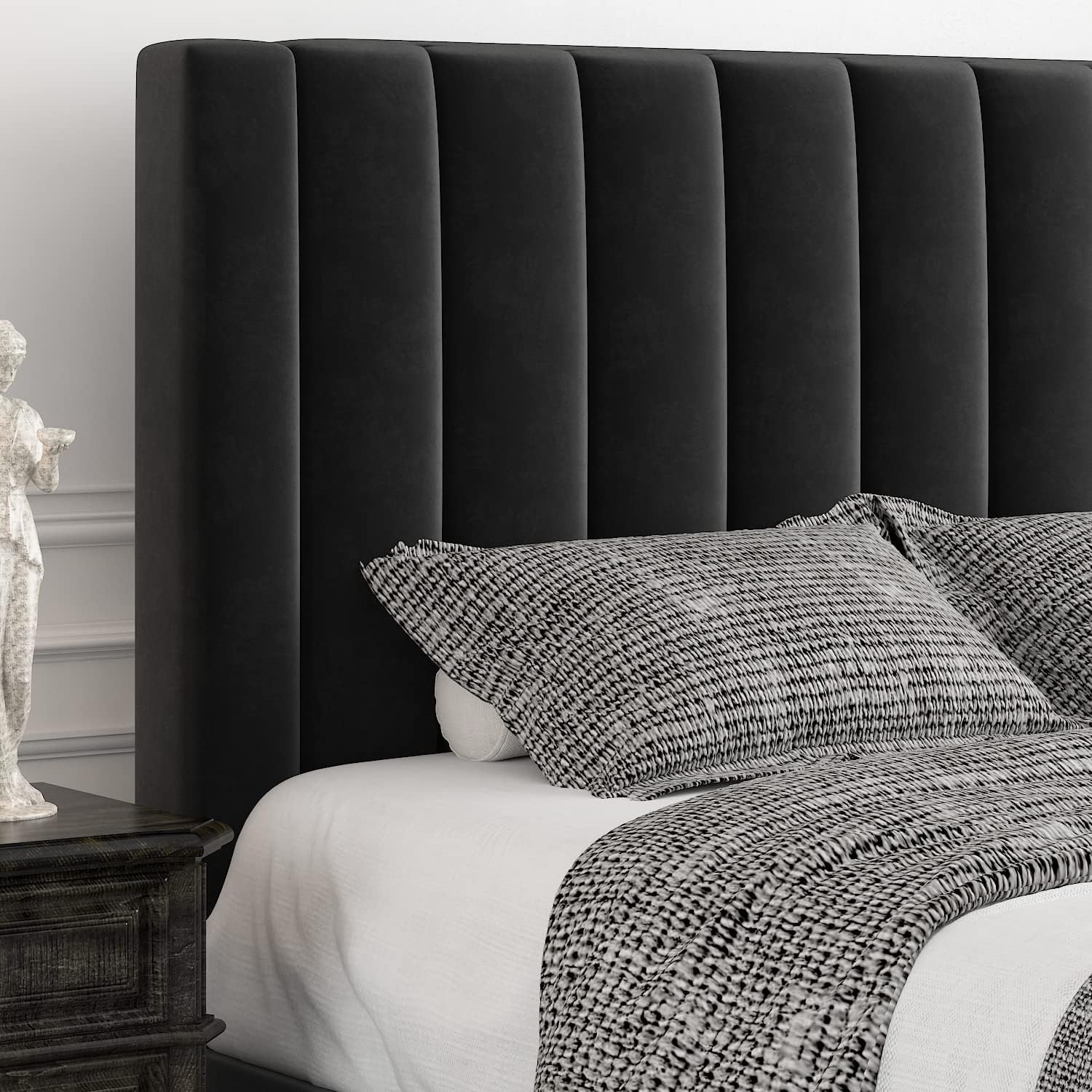 Black Velvet Queen Bed Frame - image-2