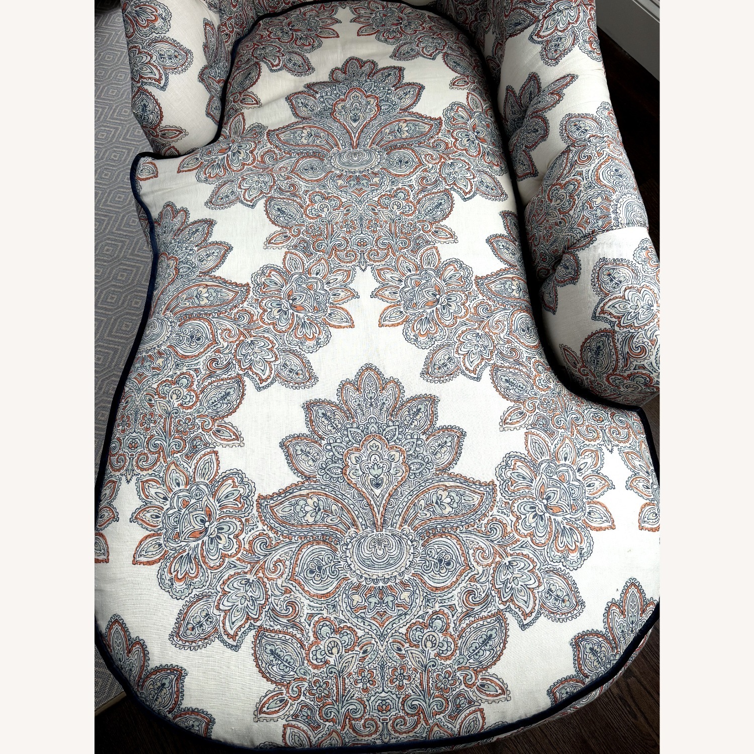 Helena 65" Linen Chaise (Kim Salmela), Blue/Orange - image-5