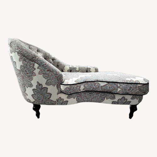Used Helena 65" Linen Chaise (Kim Salmela), Blue/Orange for sale on AptDeco