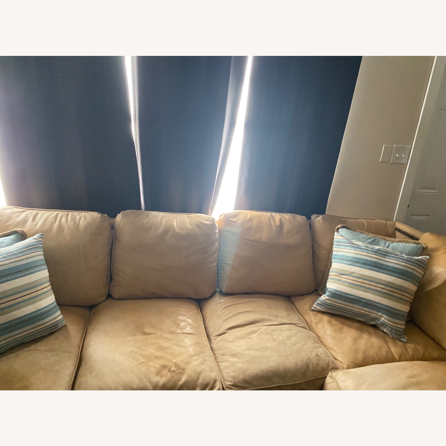 Real Leather Tan Sectional - image-1