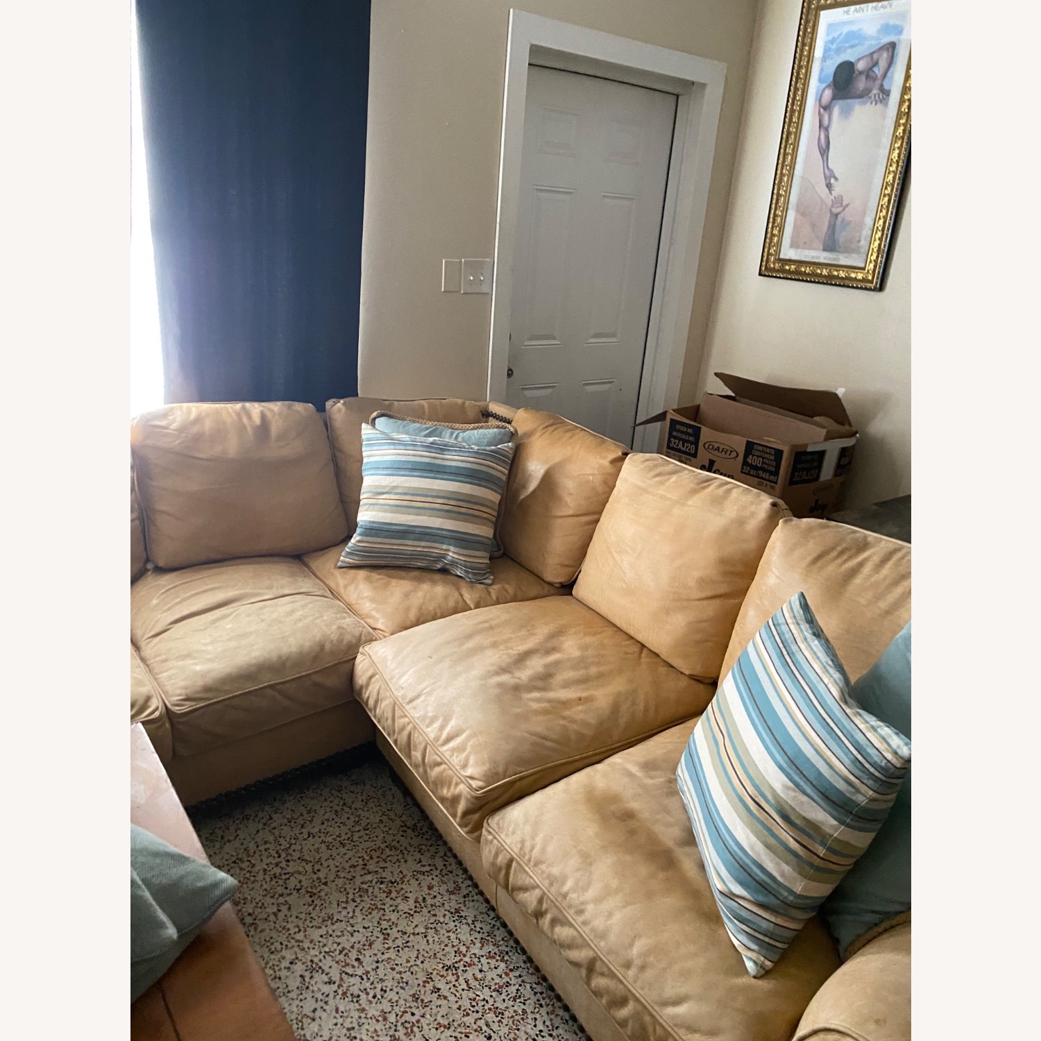 Real Leather Tan Sectional - image-4
