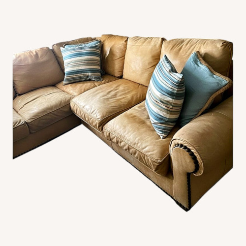Used Real Leather Tan Sectional  for sale on AptDeco