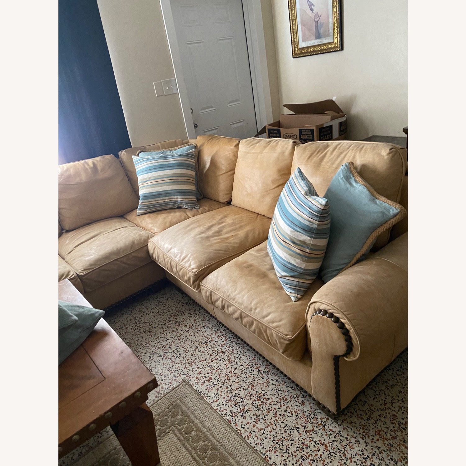 Real Leather Tan Sectional - image-2