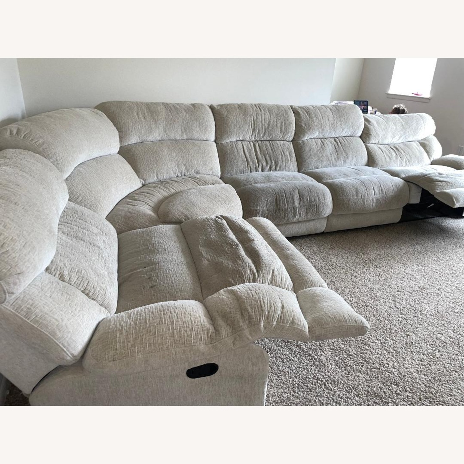 American Signature 5 Piece Manual Reclining Sectional Wave Ivory - image-7