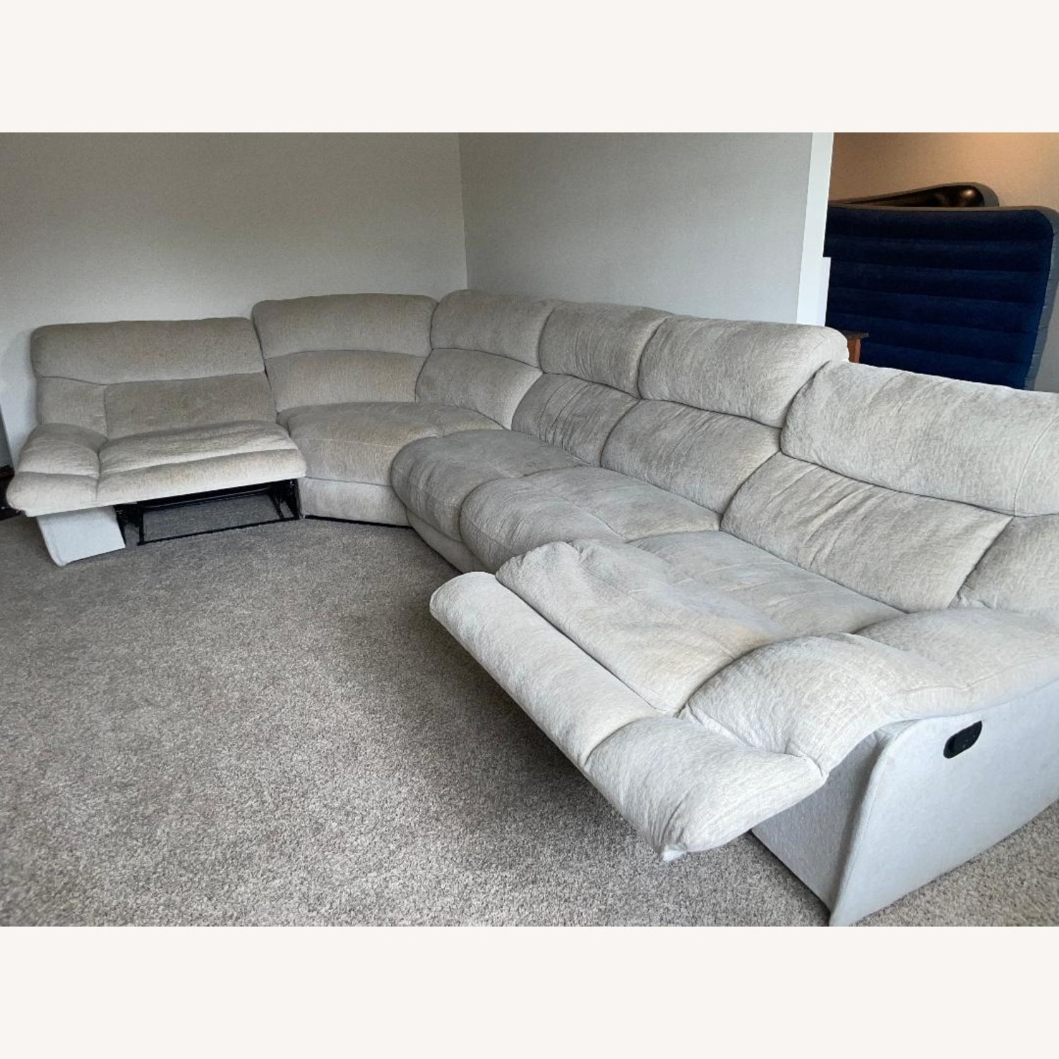 American Signature 5 Piece Manual Reclining Sectional Wave Ivory - image-8