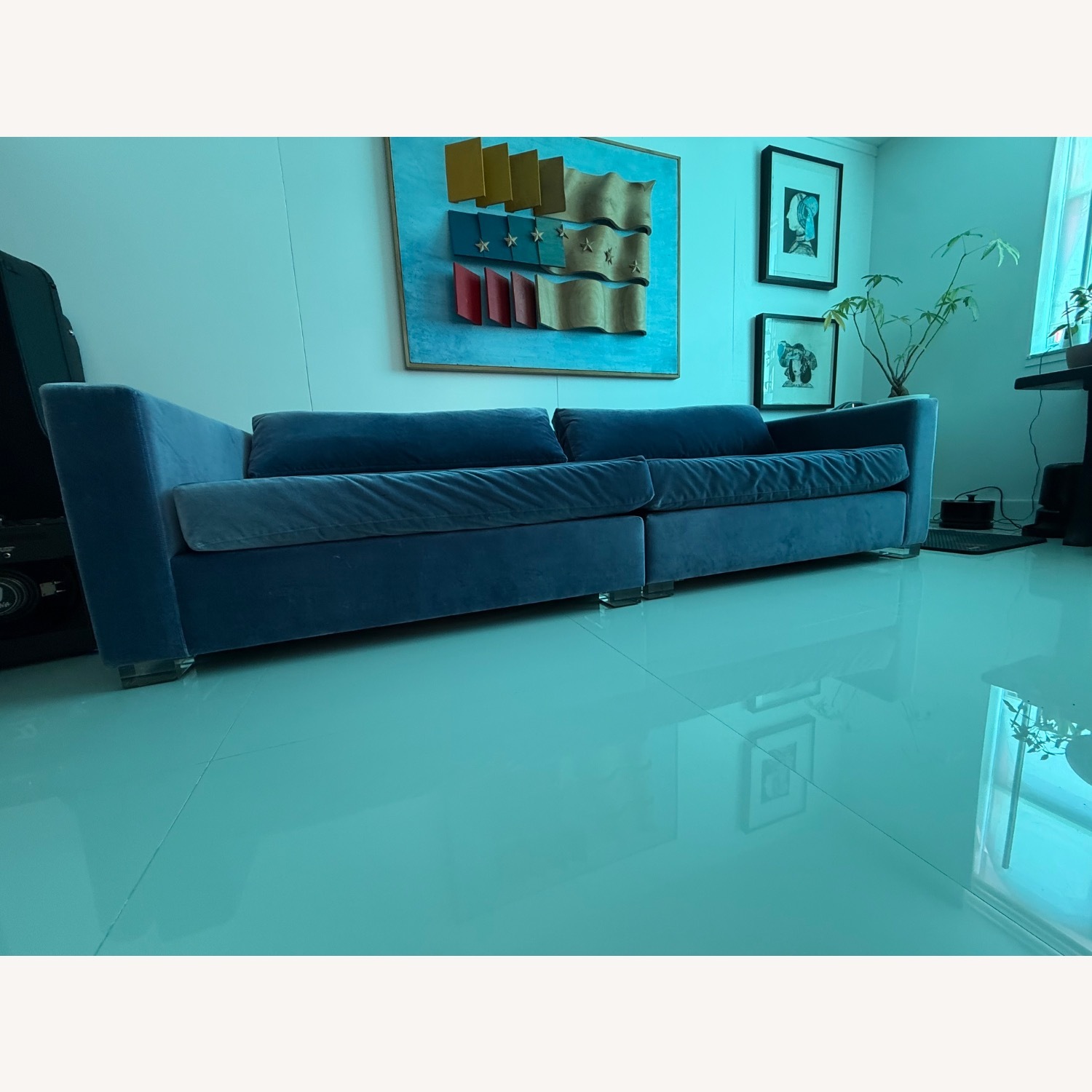 Restoration Hardware Blue Velvet 3+ Seater Sofa - image-12