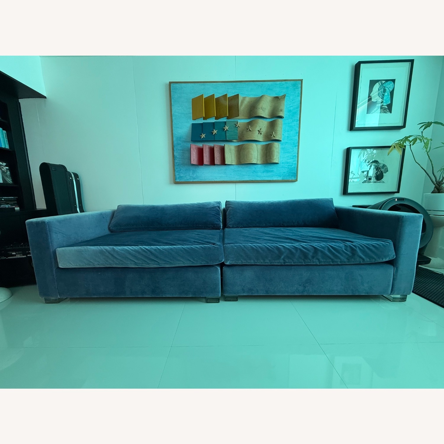 Restoration Hardware Blue Velvet 3+ Seater Sofa - image-7
