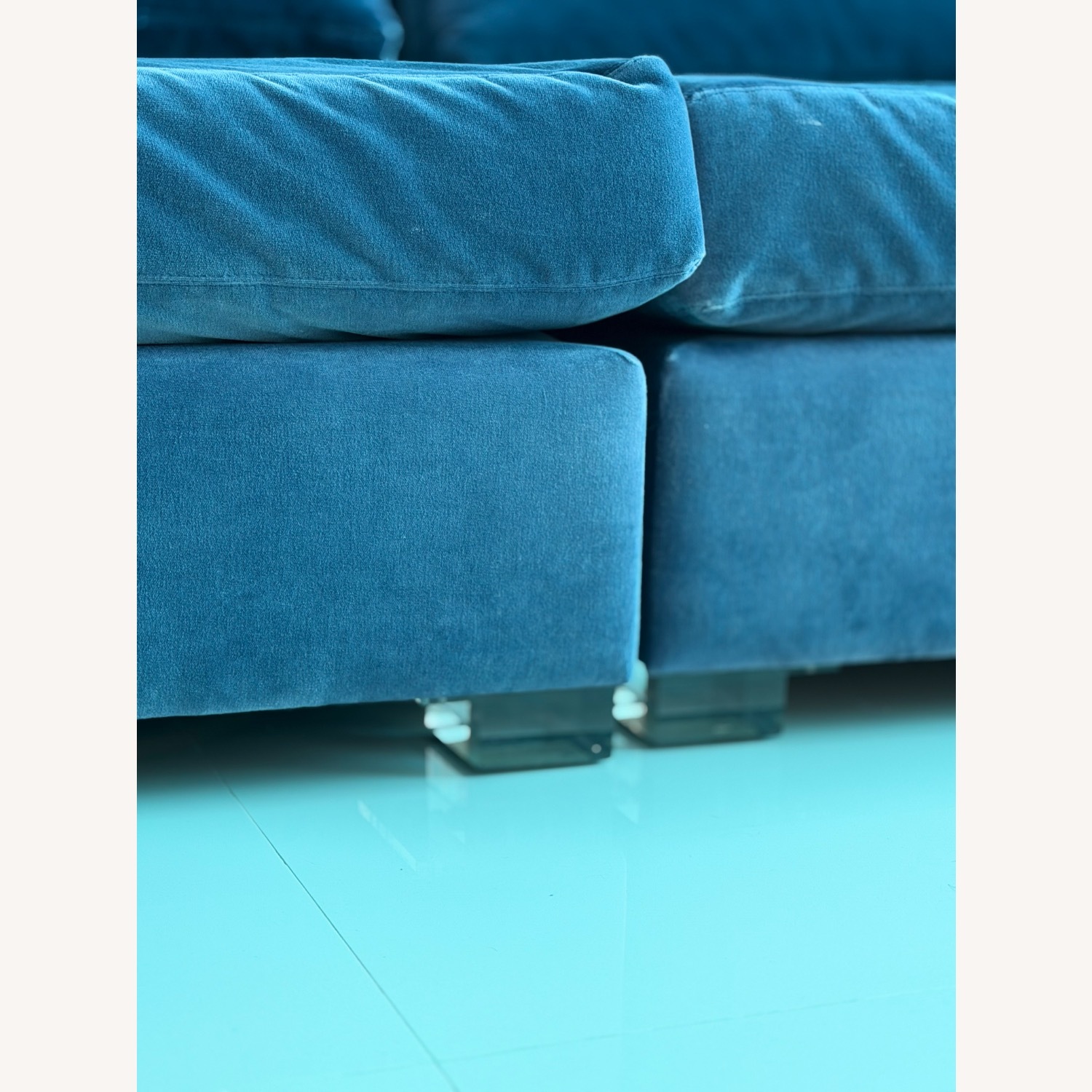 Restoration Hardware Blue Velvet 3+ Seater Sofa - image-4