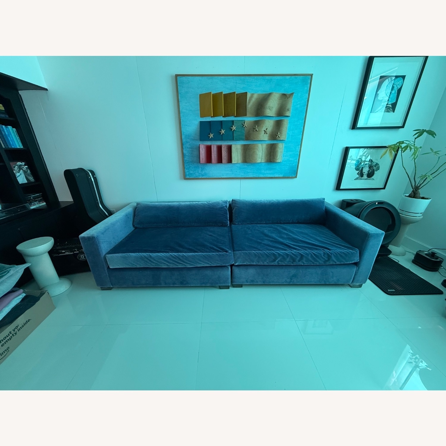 Restoration Hardware Blue Velvet 3+ Seater Sofa - image-13