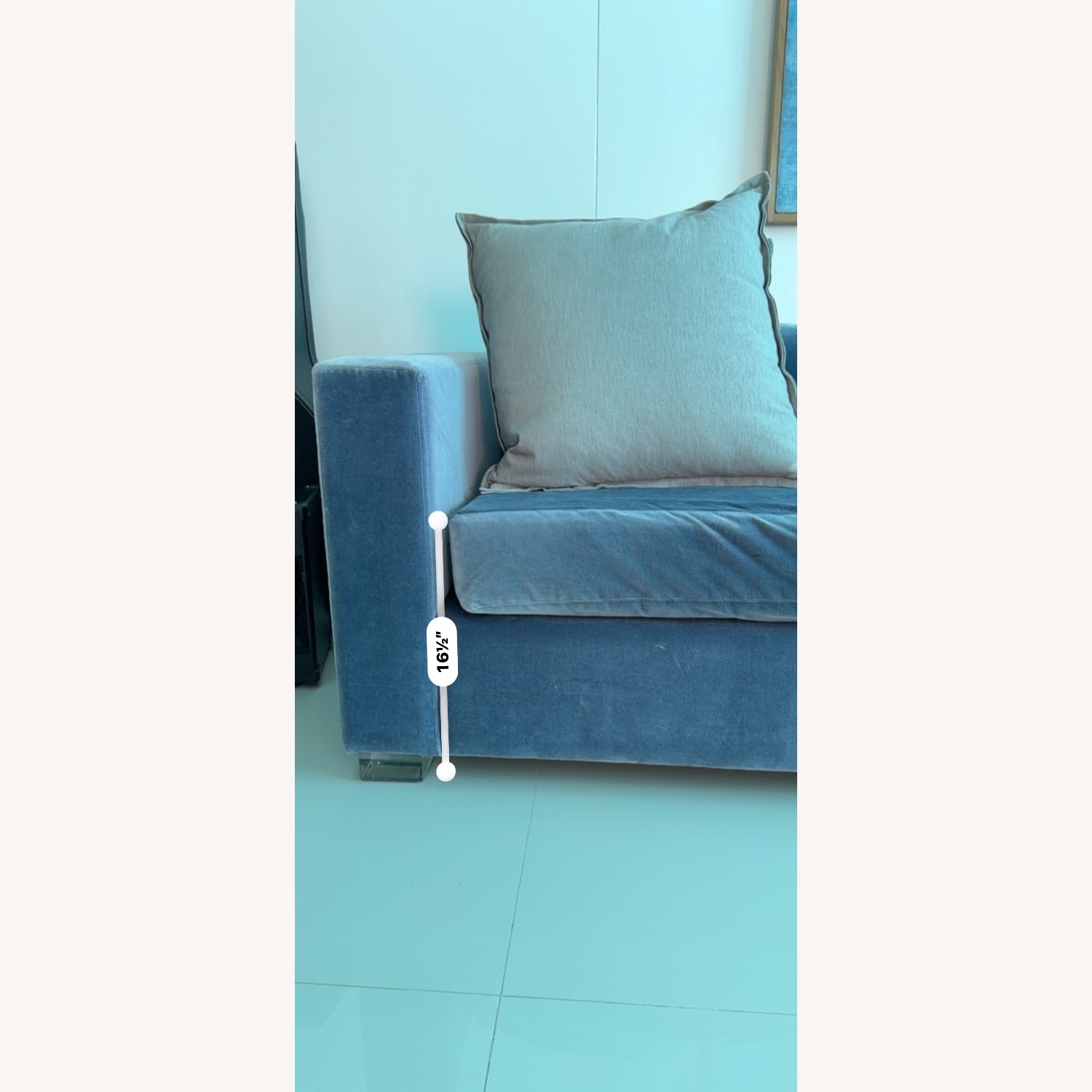 Restoration Hardware Blue Velvet 3+ Seater Sofa - image-10