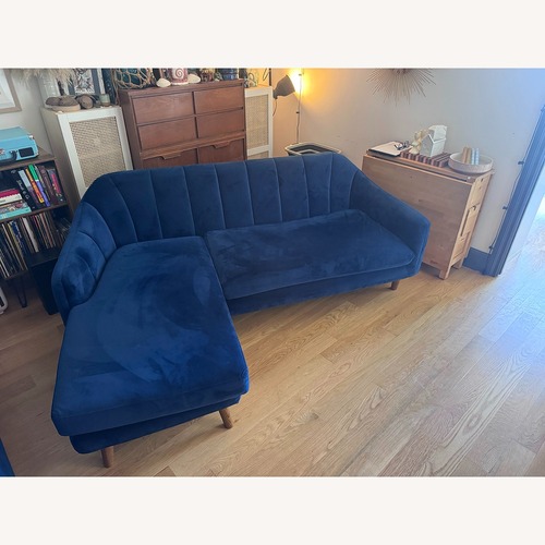 Used Blue Velvet Desmond Reversible Sectional for sale on AptDeco