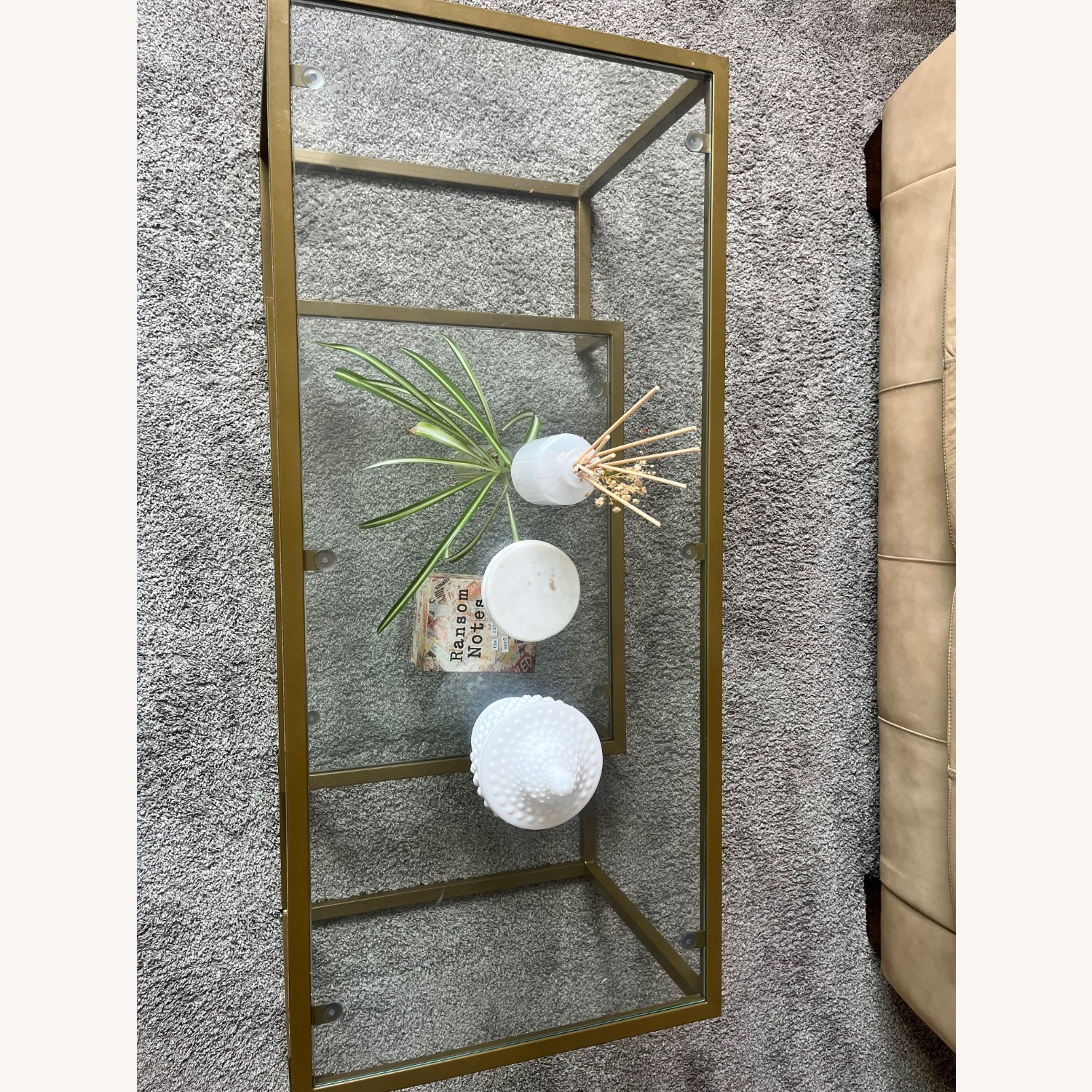 Tangkula Glass Coffee Table With Gold Detailing - image-3