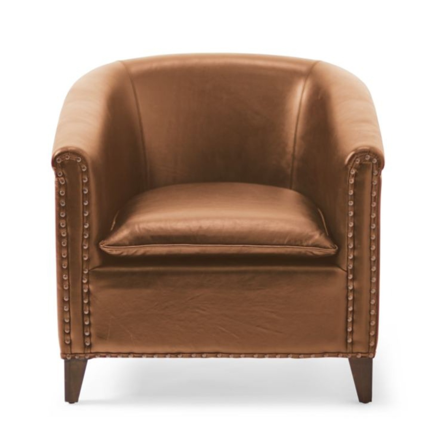 Grandin Road Light Brown Leather Armchair - image-5