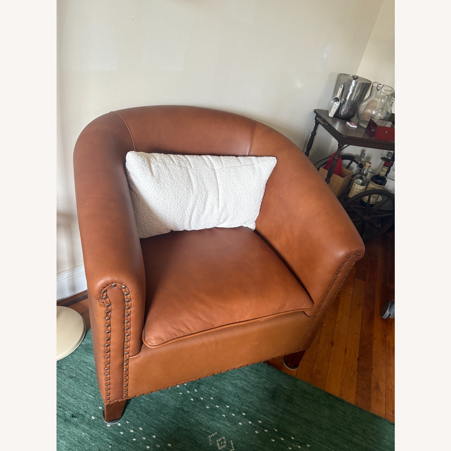 Grandin Road Light Brown Leather Armchair - image-1