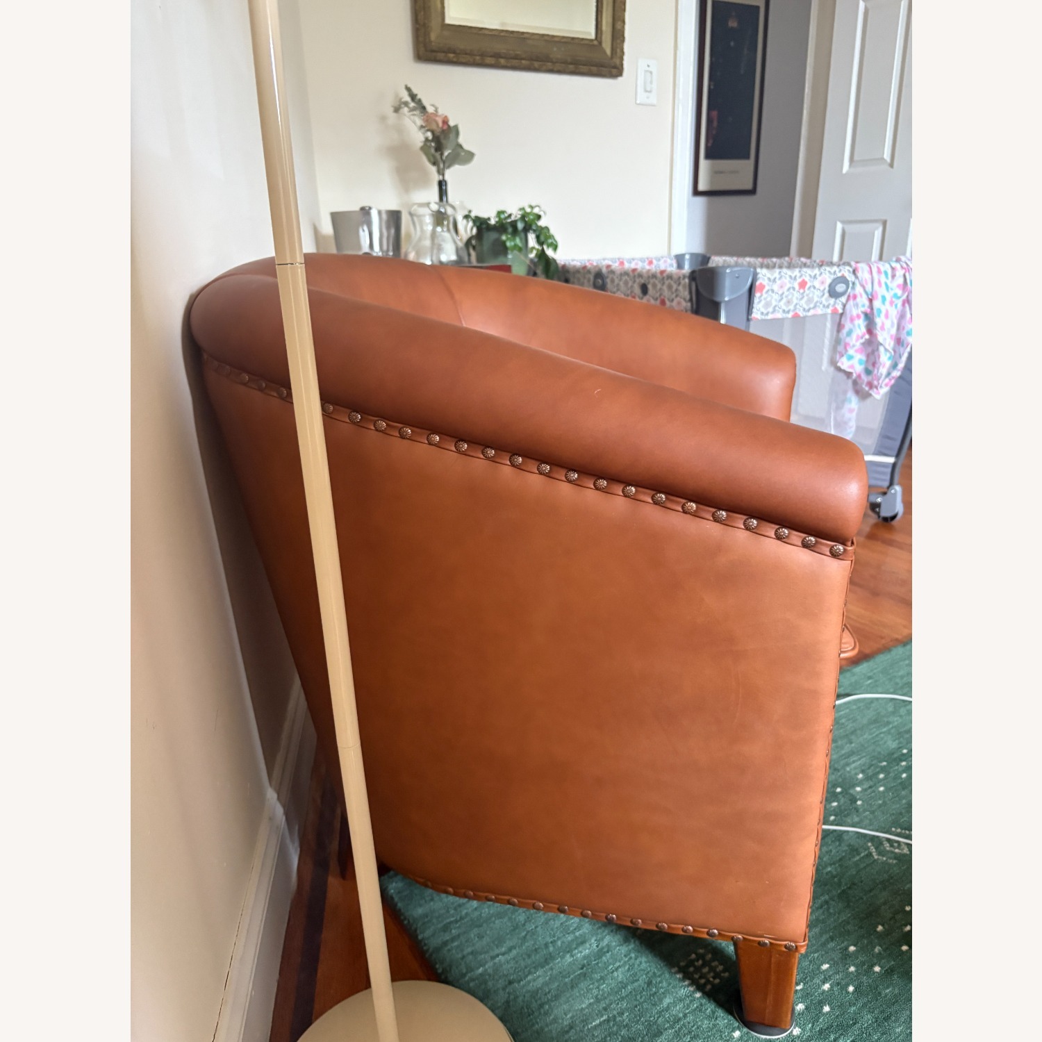 Grandin Road Light Brown Leather Armchair - image-3