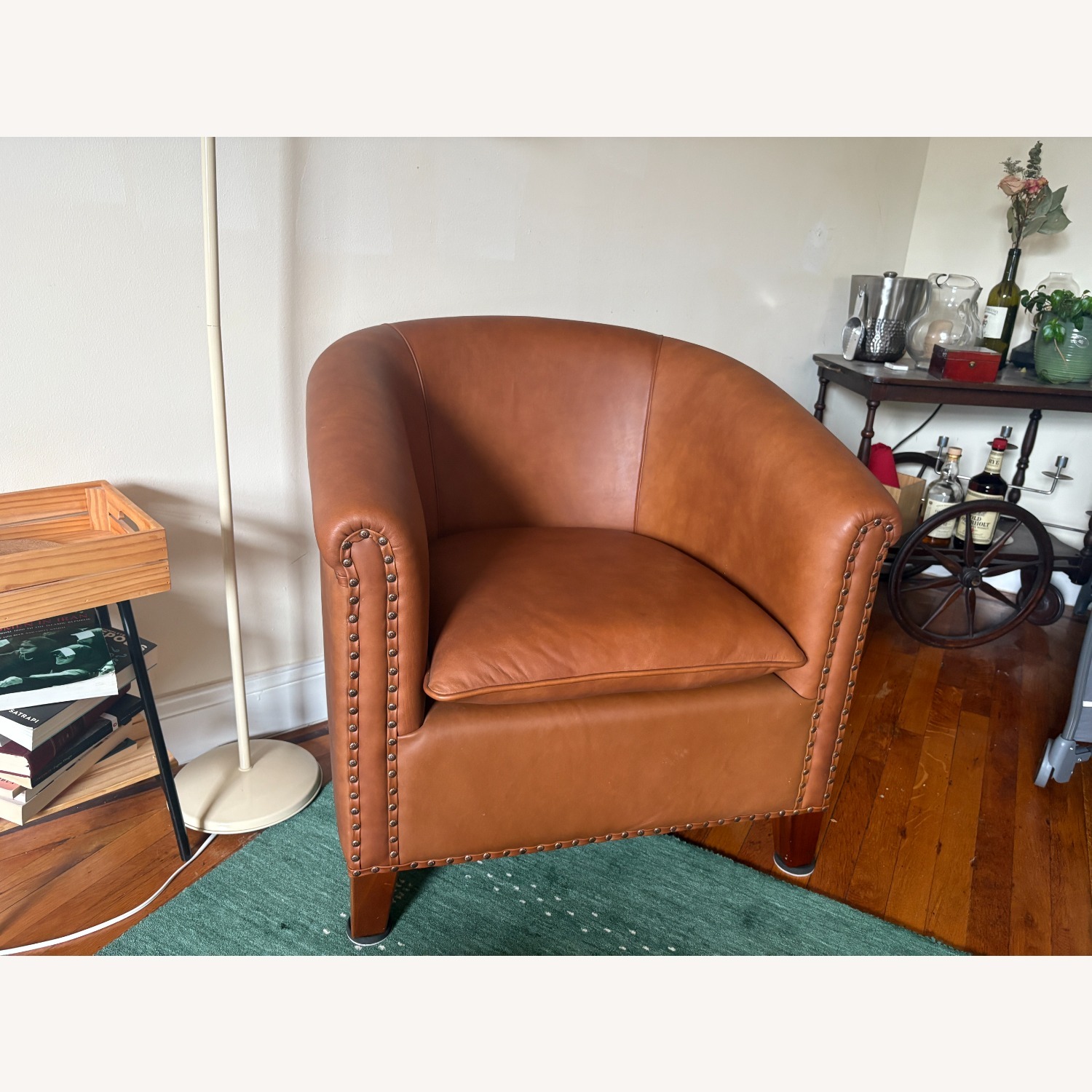 Grandin Road Light Brown Leather Armchair - image-2