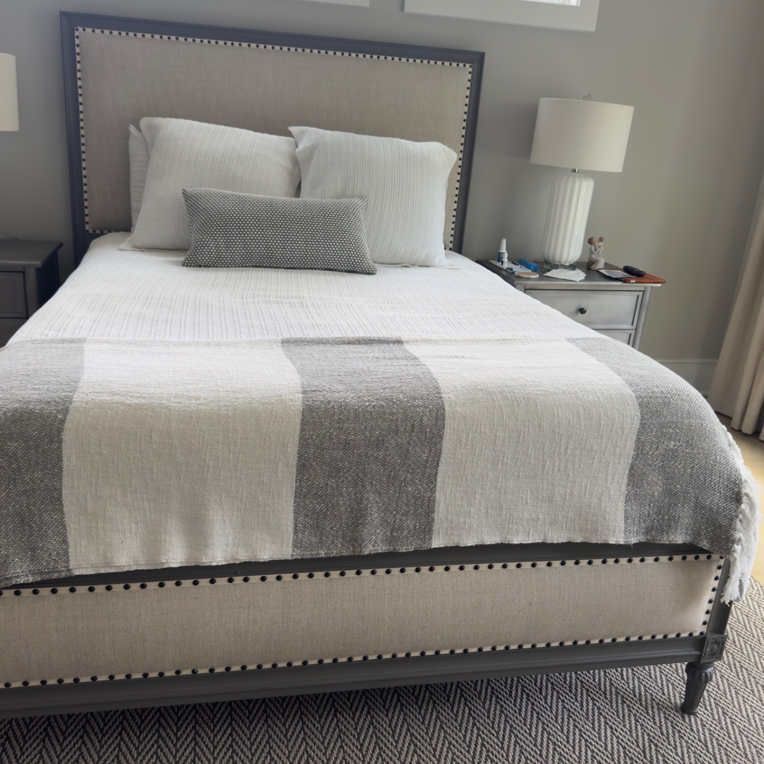 Restoration Hardware Maison Fabric Panel Grey Oak Queen Bed - image-9