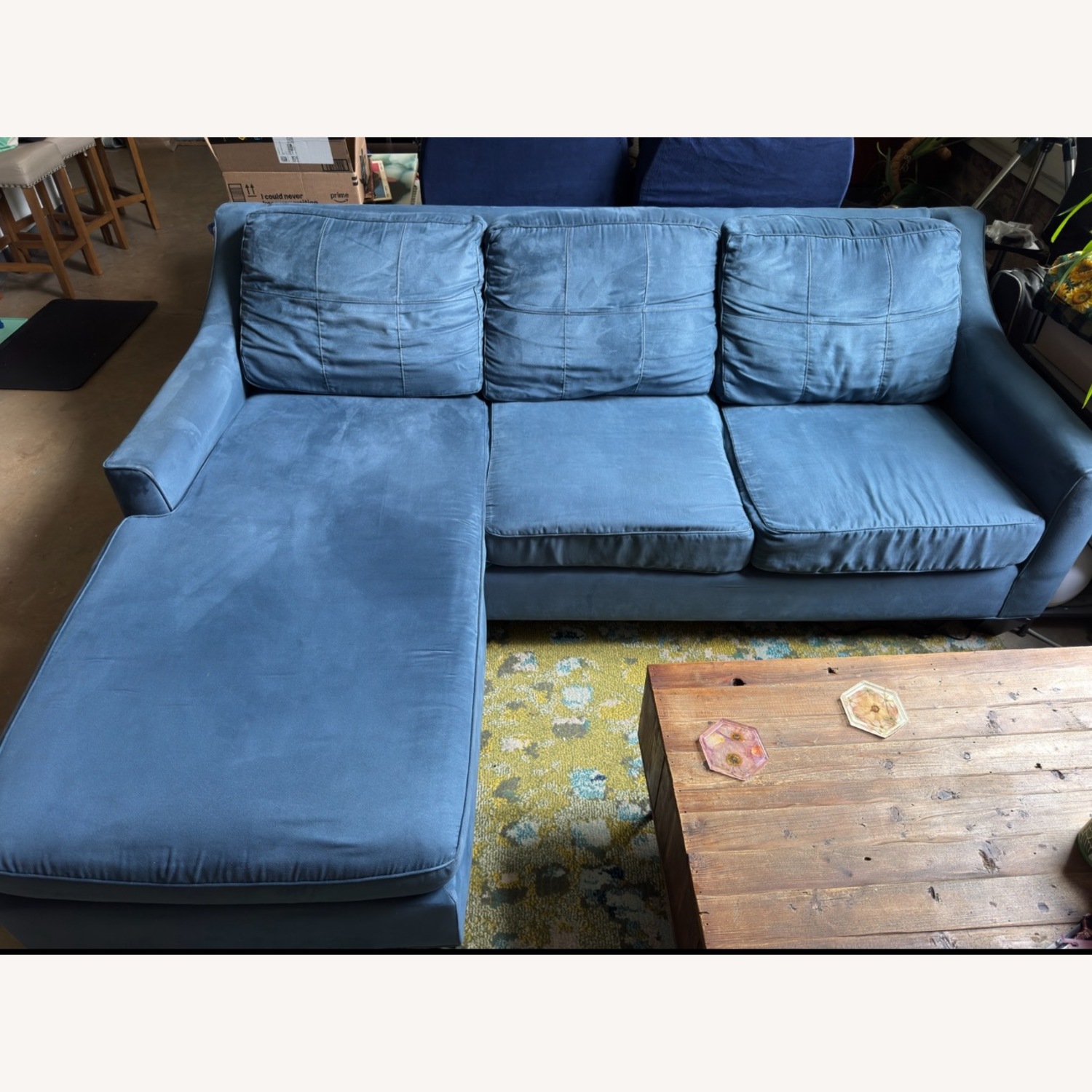 Blue Suede Chaise Lounge - image-1