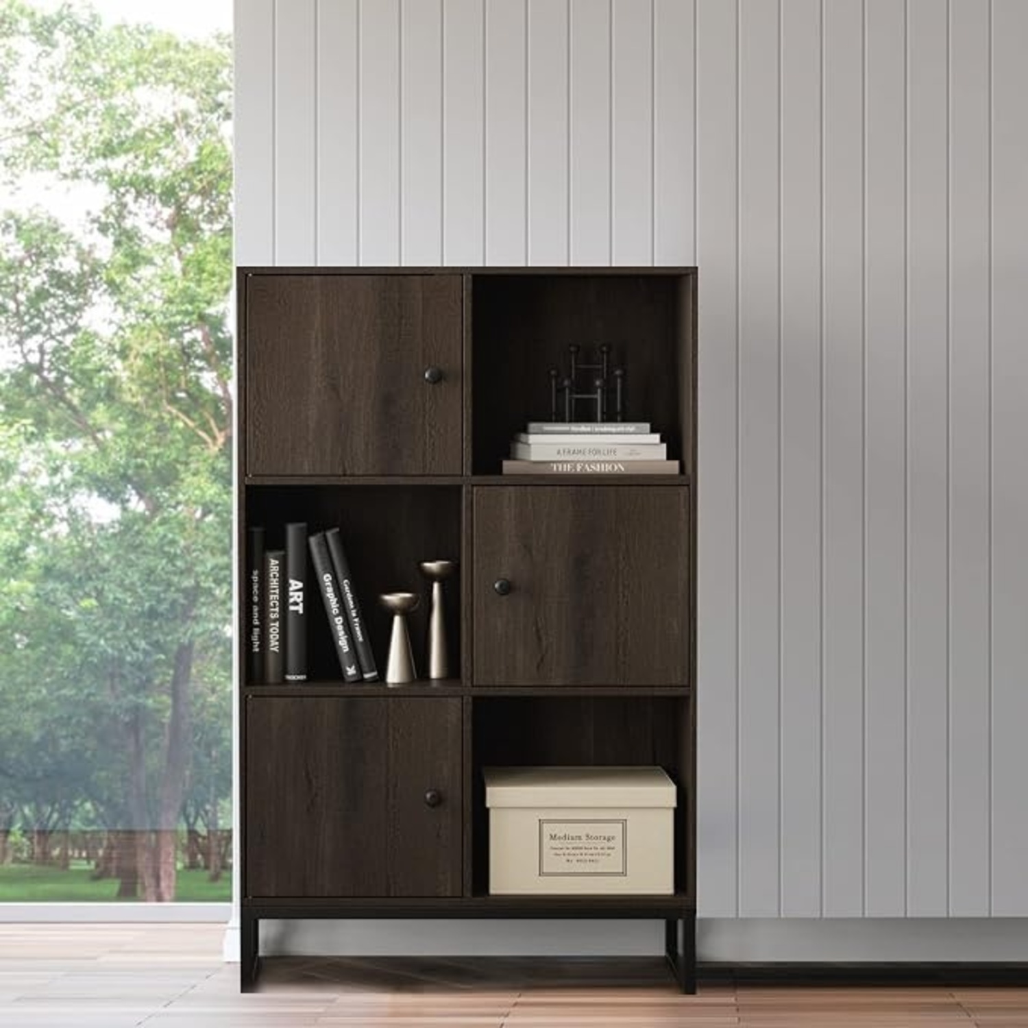Amazon Dark Brown Industrial Wood Bookcase - image-6