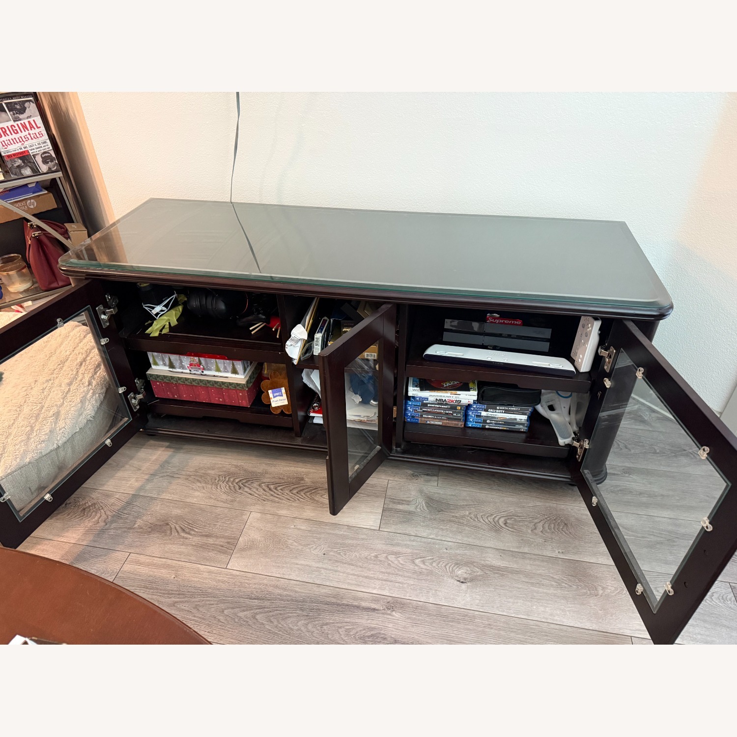 Dark Brown Wood Media Storage - image-3