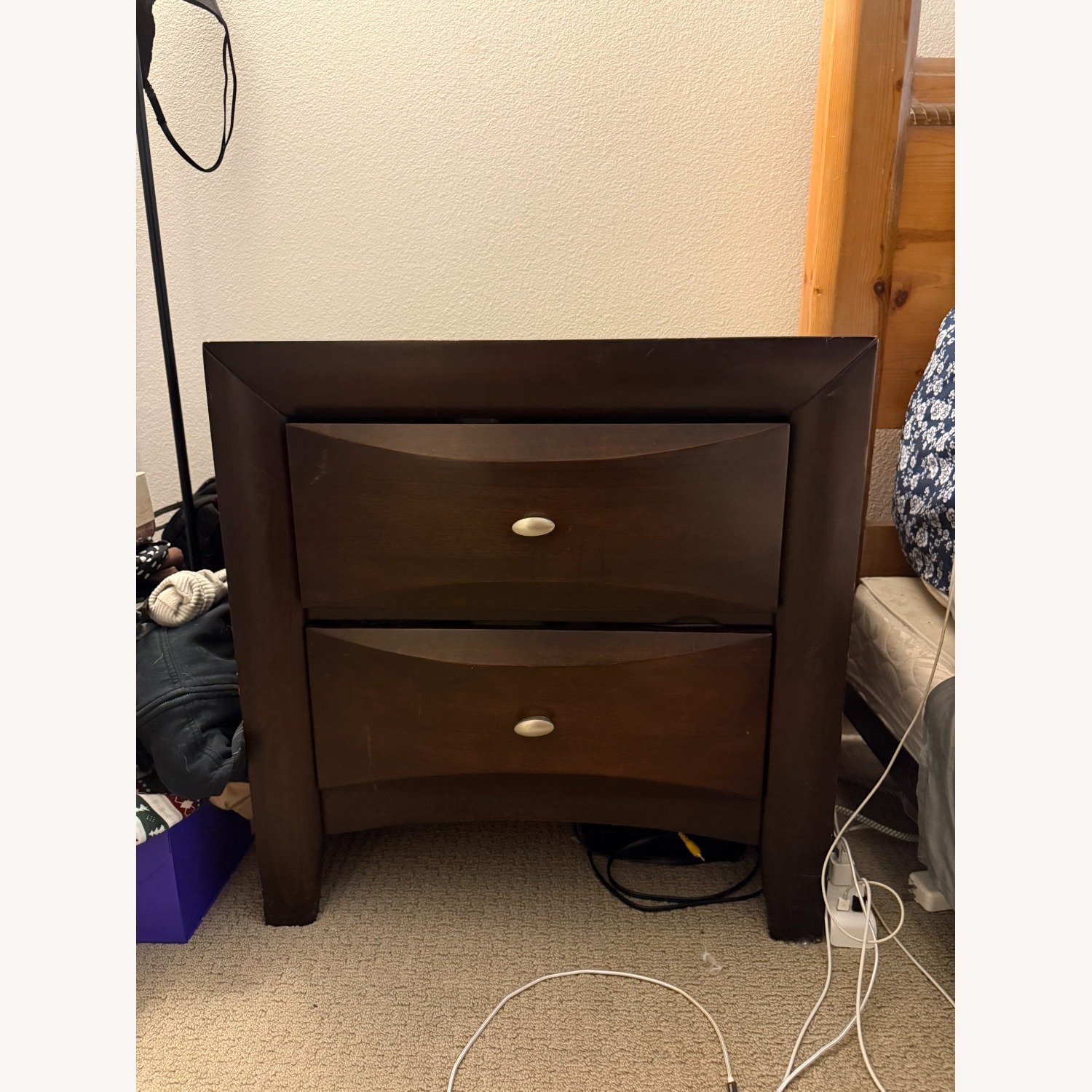 Dark Brown Wood Nightstand - image-1
