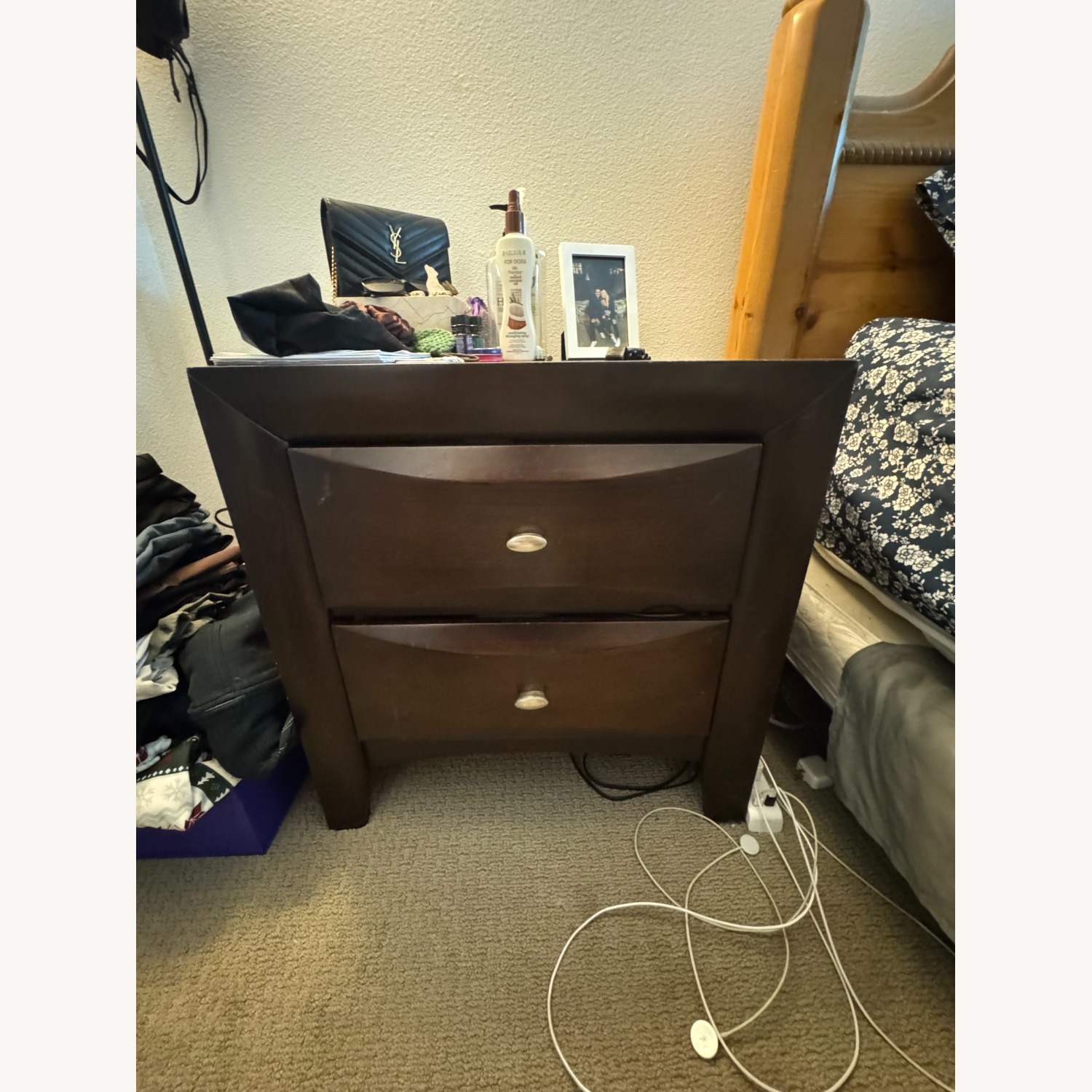 Dark Brown Wood Nightstand - image-3