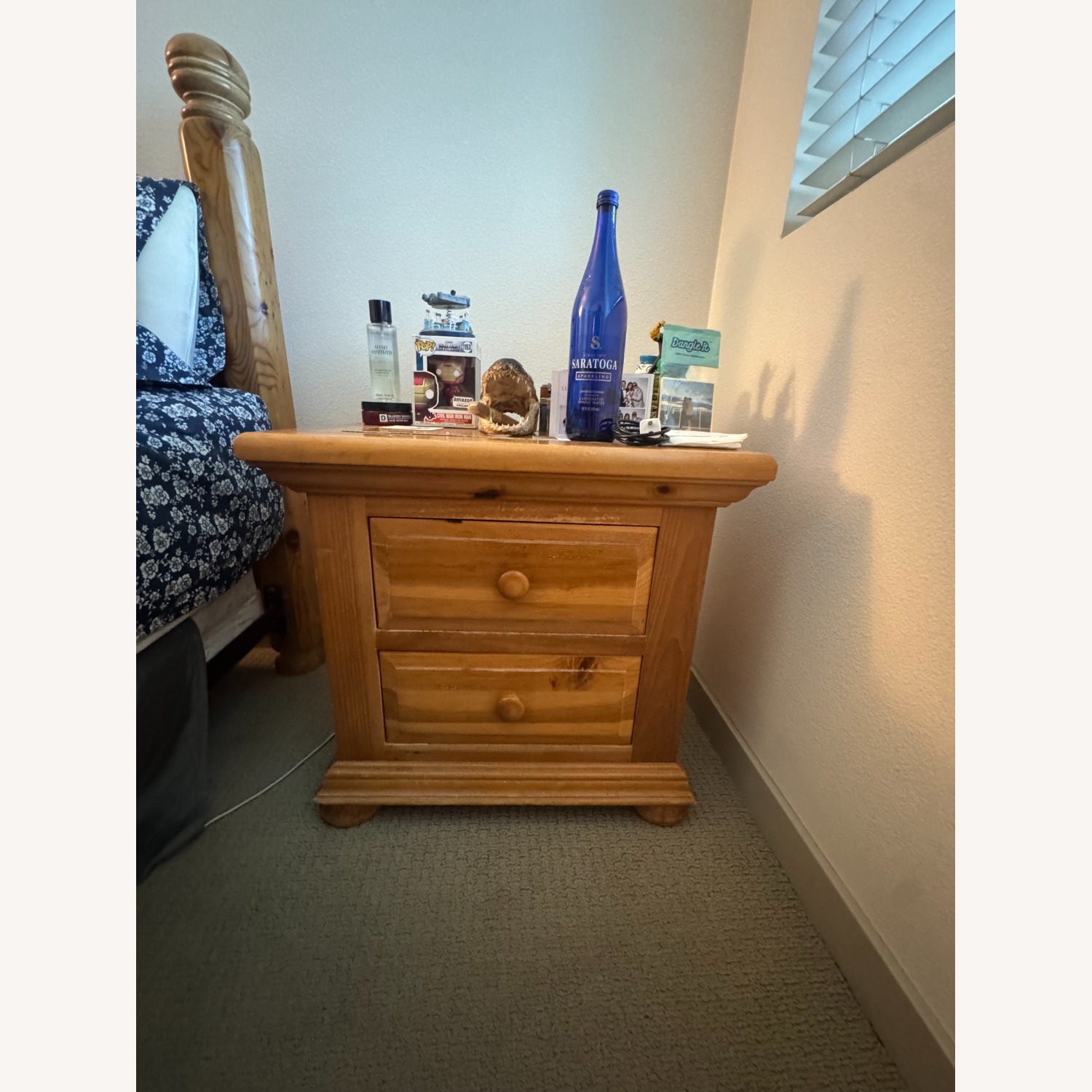 Natural Wood Nightstand - image-1