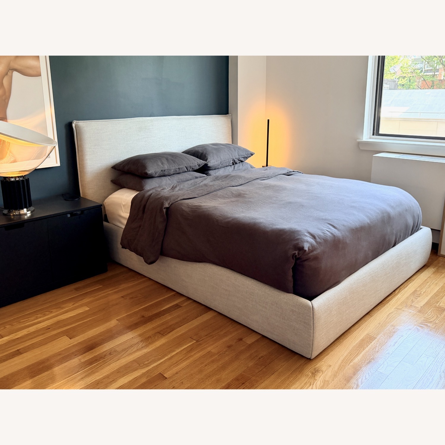 Light Gray Fabric Queen Bed - image-3